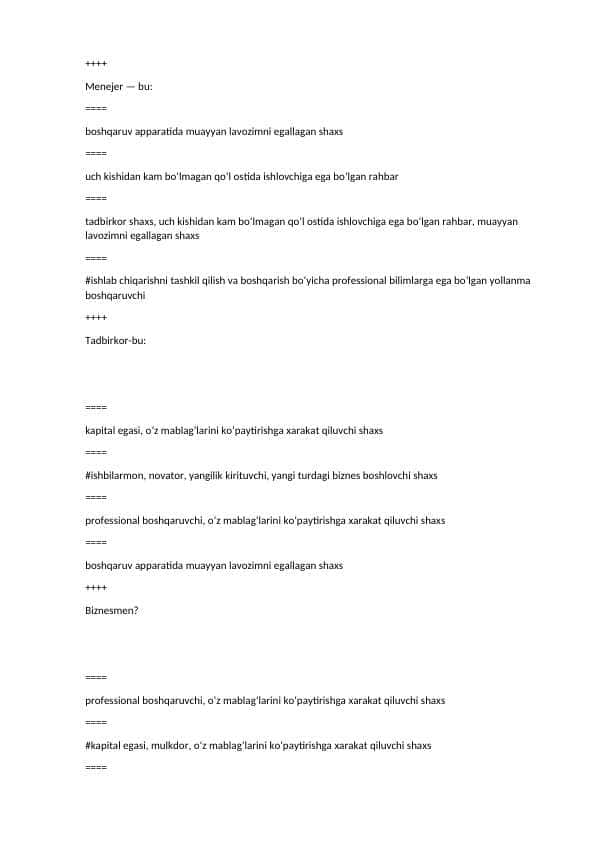 Biznes samaradorligi fanidan YN pdf