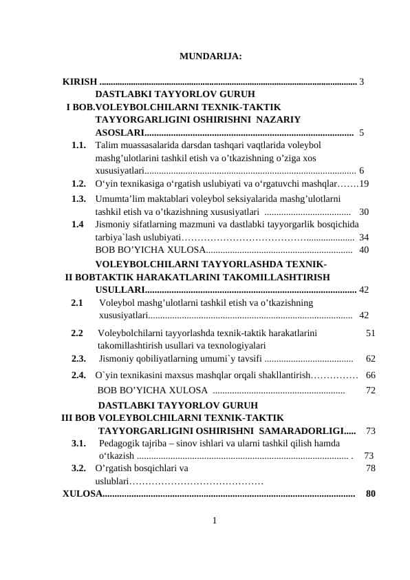 DASTLABKI TAYYORLOV GURUHI VOLEYBOLCHILARDA TEXNIK-TAKTIK TAYYORGARLIGINI SAMARADORLIGINI OSHIRISH METODIKASI