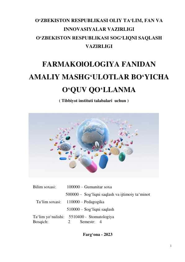 Farmakologiya fanidan o'quv qo'llanma