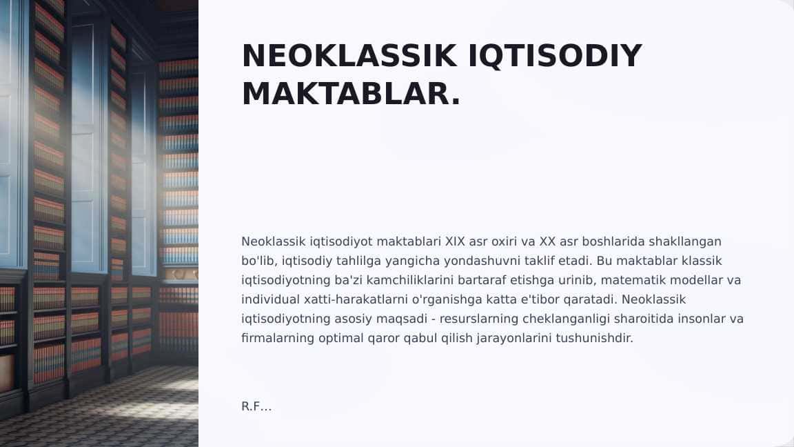 NEOKLASSIK IQTISODIY MAKTABLAR.