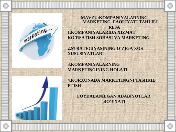 kompaniyalarning marketing tahlili