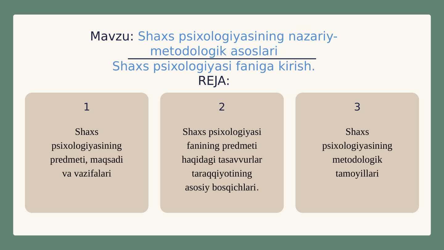 Shaxs psixologiyasining nazariy-metodologik asoslari Shaxs psixologiyasi faniga kirish.