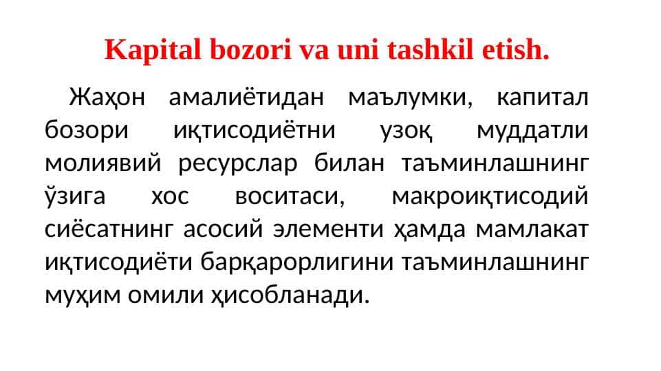 Kapital bozori va uni tashkil etish