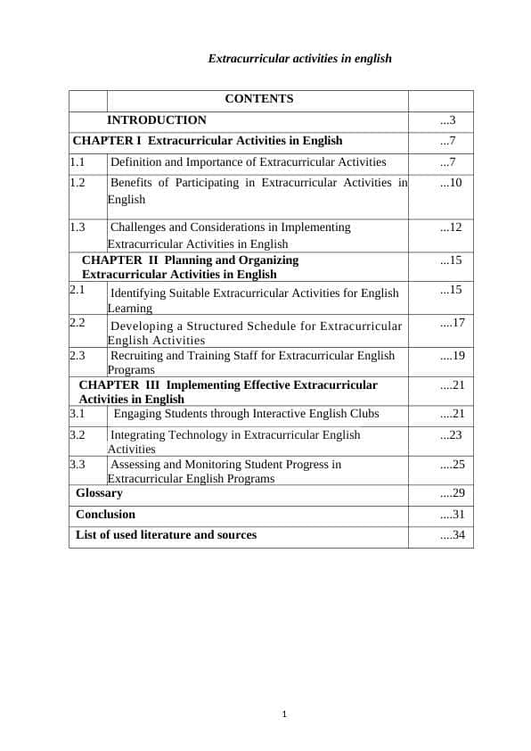 Extracurricular activities in english