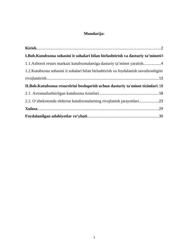 KUTUBXONA RESURSLRINI BOSHQARISH UCHUN DASTURIY TA'MINOT TIZIMLARI