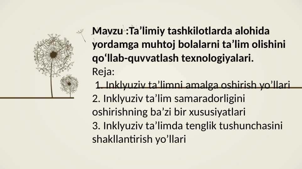 Ta’limiy tashkilotlarda alohida yordamga muhtoj bolalarni ta’lim olishini qo‘llab-quvvatlash texnologiyalari.