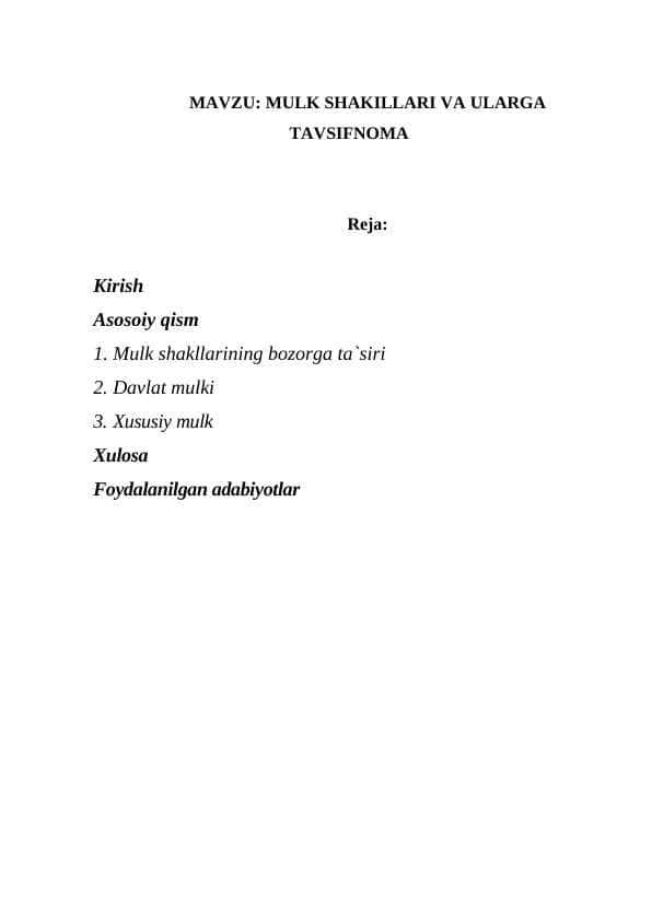 MULK SHAKILLARI VA ULARGA TAVSIFNOMA