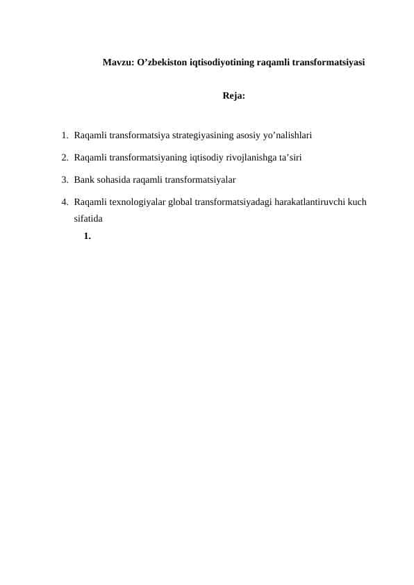 O’zbekiston iqtisodiyotining raqamli transformatsiyasi