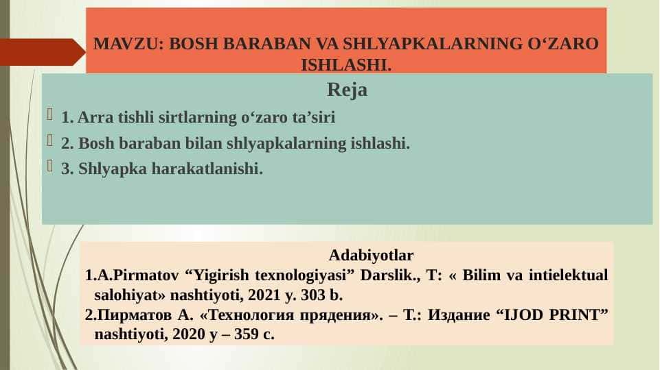 Bosh baraban va shlyapkalarning o‘zaro ishlashi