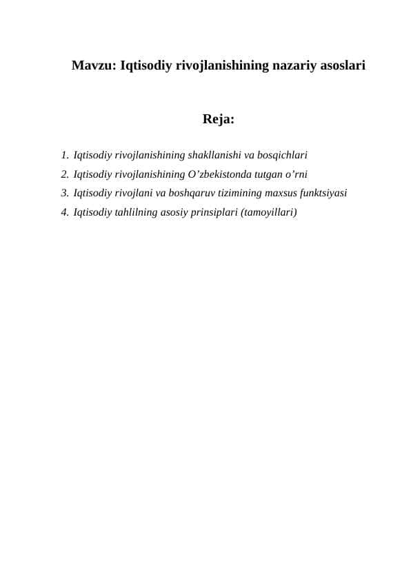 Iqtisodiy rivojlanishining nazariy asoslari