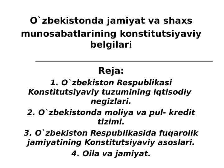 O`zbekistonda jamiyat va shaxs munosabatlarining konstitutsiyaviy belgilari