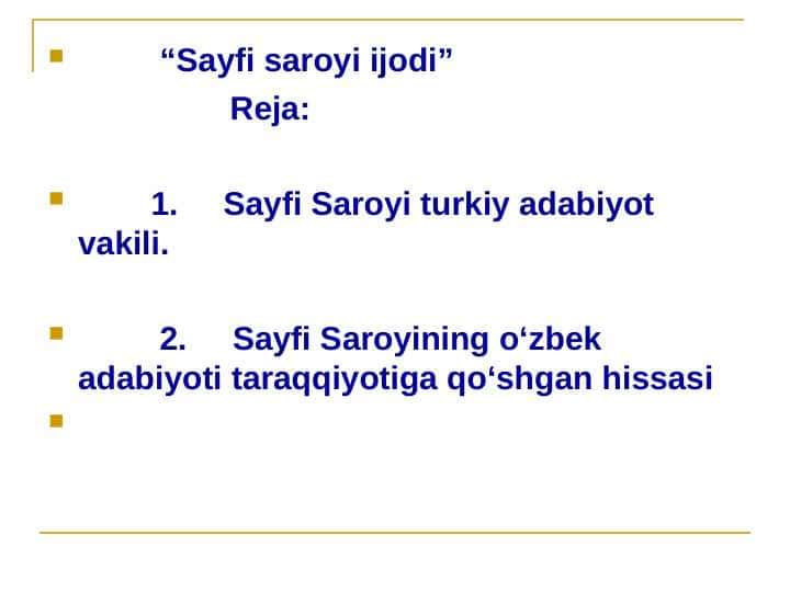 “Sayfi saroyi ijodi”