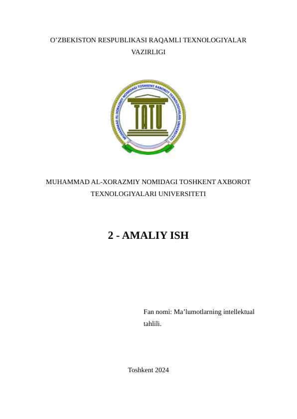 Talabalarda ma’lumotlarning intellektual tahlilida vizuallashtirish va grafiklar yaratish bo‘yicha nazariy va amaliy bilim va ko‘nimalarni hosil qilish.