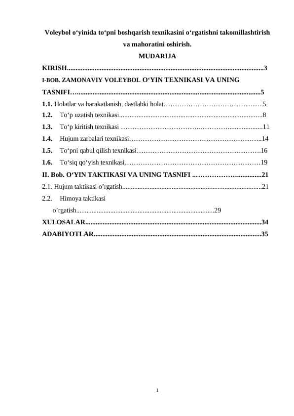 Voleybol o‘yinida to‘pni boshqarish texnikasini o‘rgatishni takomillashtirish va mahoratini oshirish.