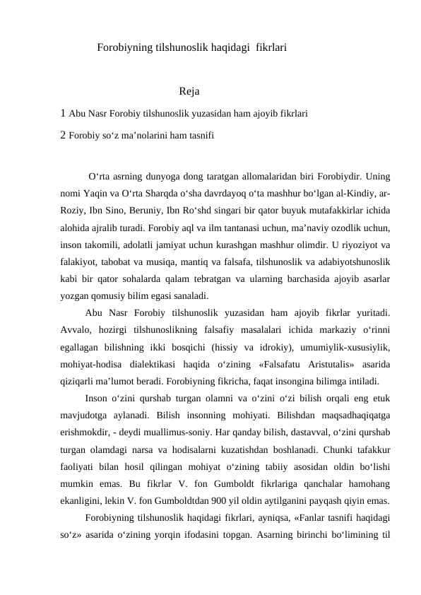 Forobiyning tilshunoslik haqidagi fikrlari