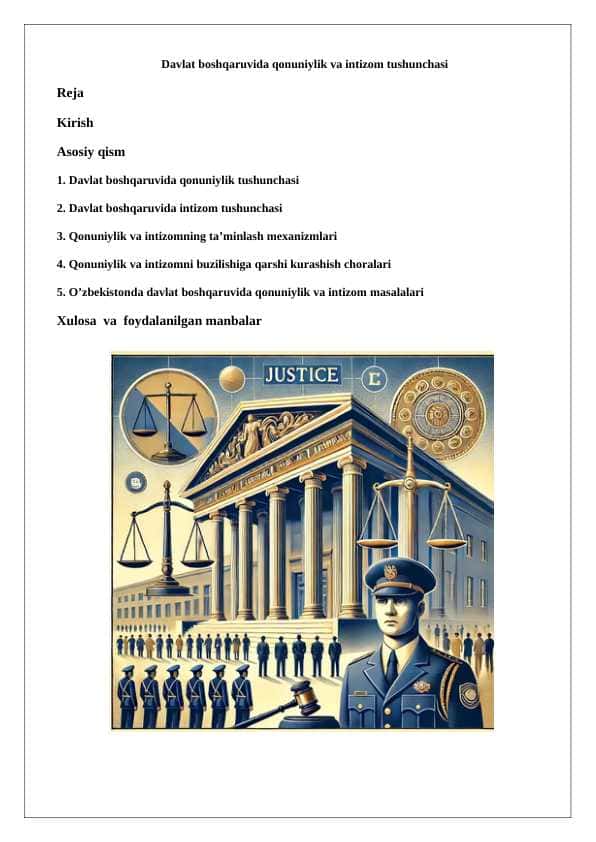 Davlat boshqaruvida qonuniylik va intizom tushunchasi