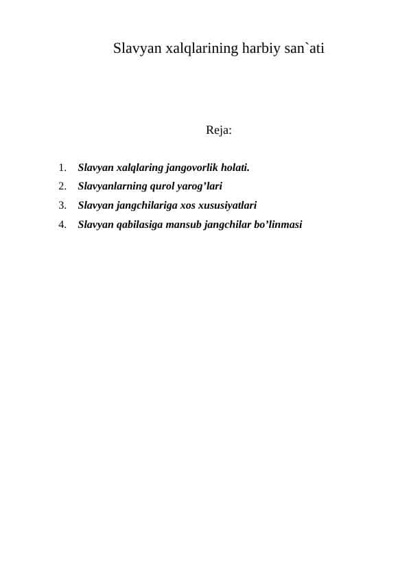 Slavyan xalqlarining harbiy san`ati