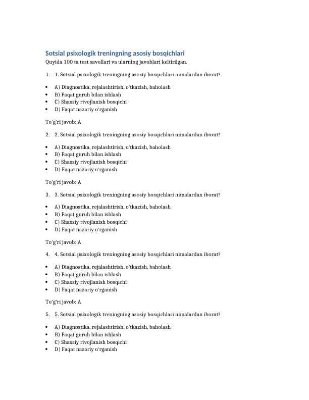 Korrelyatsiya tushunchasi va uning psixologik tadqiqotlardagi o‘rni. Spirmen korrelyatsiyasi 100 TA TEST JAVOBLARI BILAN