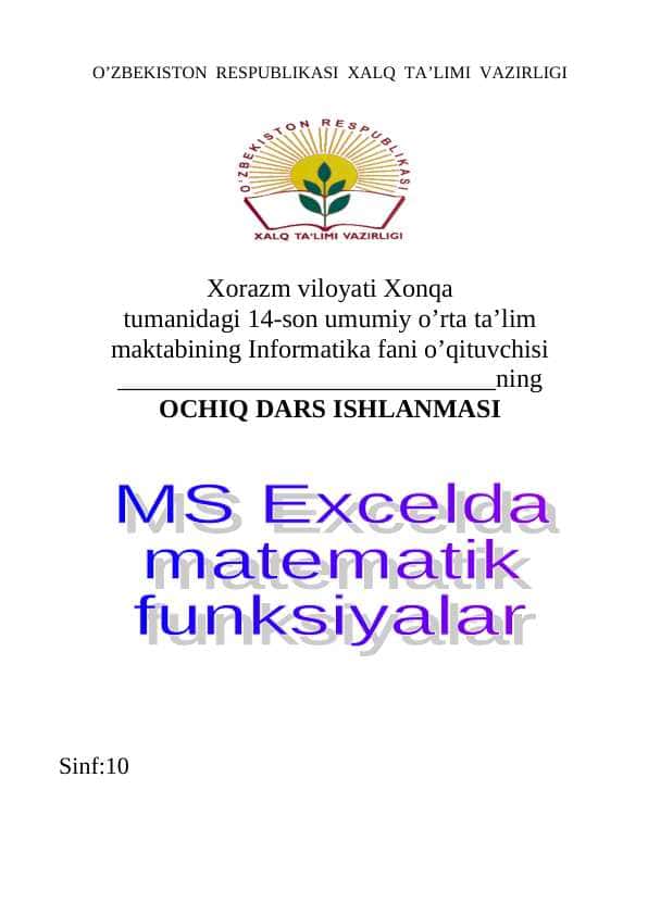 MS Excelda matematik funksiyalar