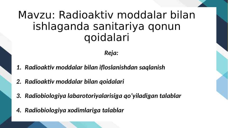 Radioaktiv moddalar bilan ishlaganda sanitariya qonun qoidalari