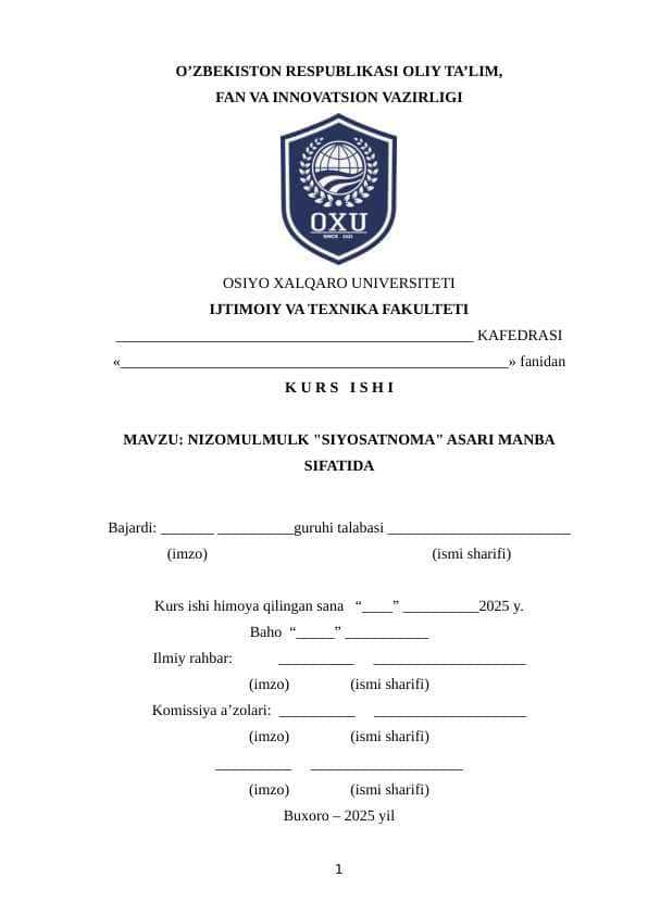 Nizomulmulk "Siyosatnoma" asari manba sifatida