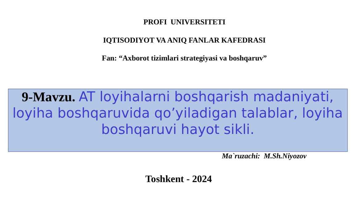 Axborot tizimlari strategiyasi va boshqaruv