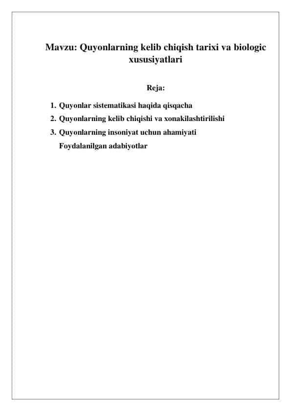 Quyonlarning kelib chiqish tarixi va biologic xususiyatlari