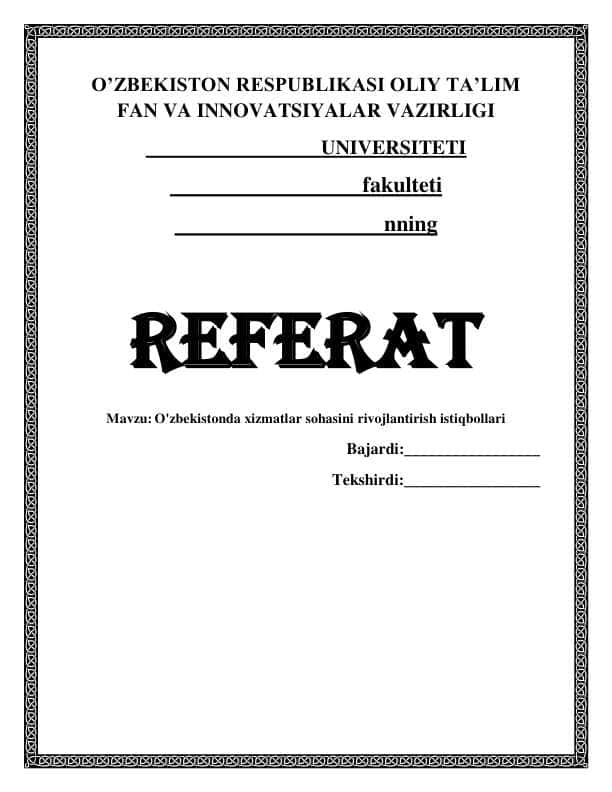 O'zbekistonda xizmatlar sohasini rivojlantirish istiqbollari