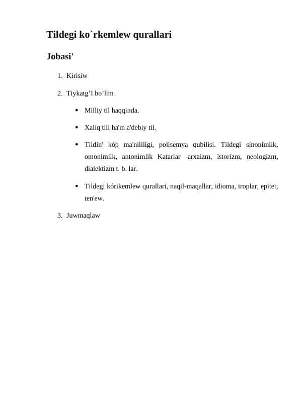 Tildegi ko`rkemlew qurallari