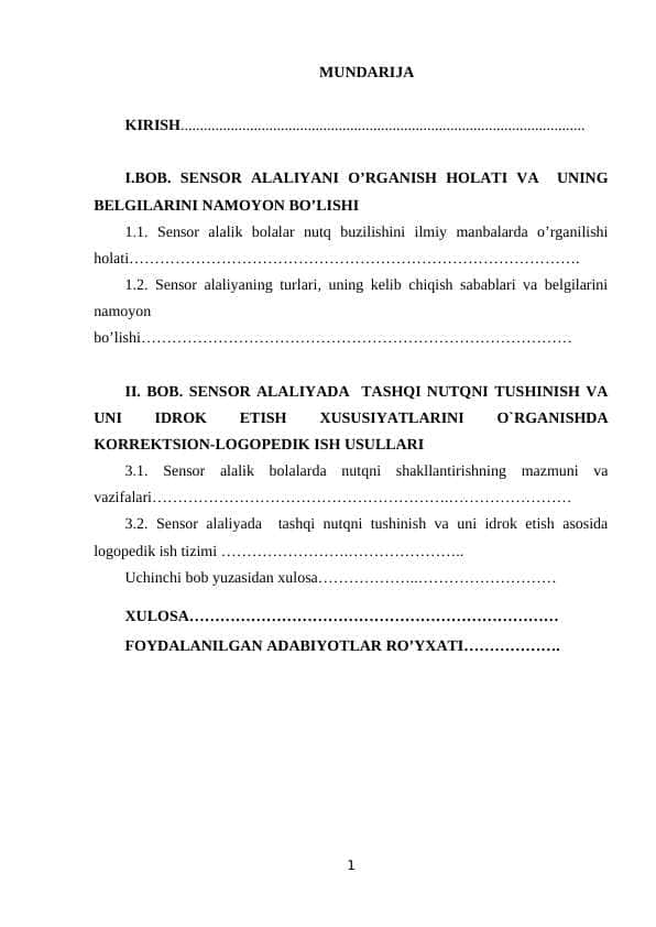SENSOR ALALIYANI O’RGANISH HOLATI VA UNING BELGILARINI NAMOYON BO’LISHI
