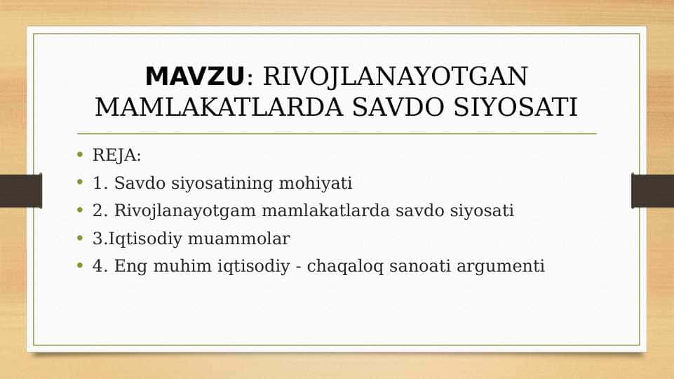 Rivojlanayotgan mamlakatlarda savdo siyosati