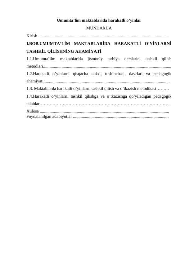 Umumta’lim maktablarida harakatli o’yinlar