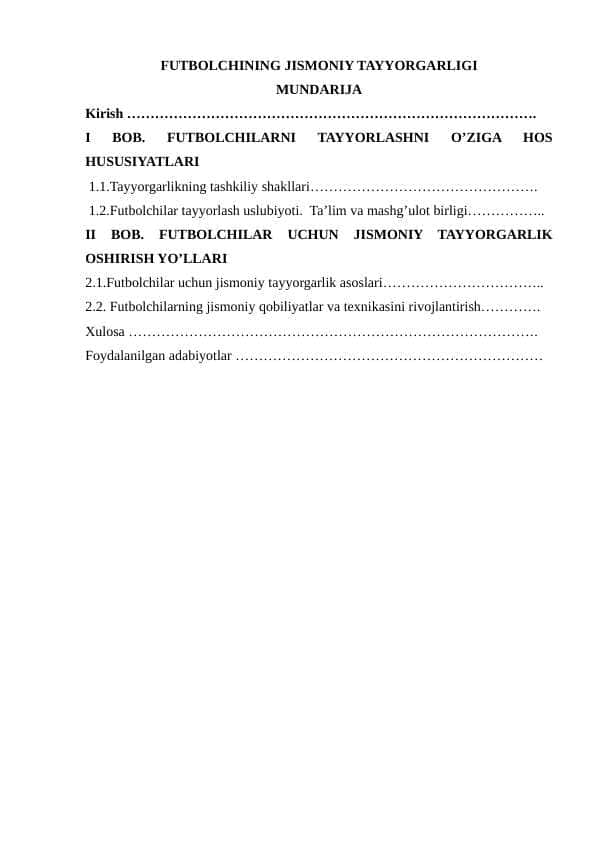 FUTBOLCHINING JISMONIY TAYYORGARLIGI