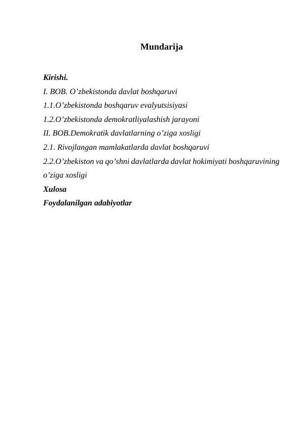 O’zbekistonda davlat hokimiyati va boshqaruvni demokratiyalashtirish jarayonlarining o’ziga xosligi