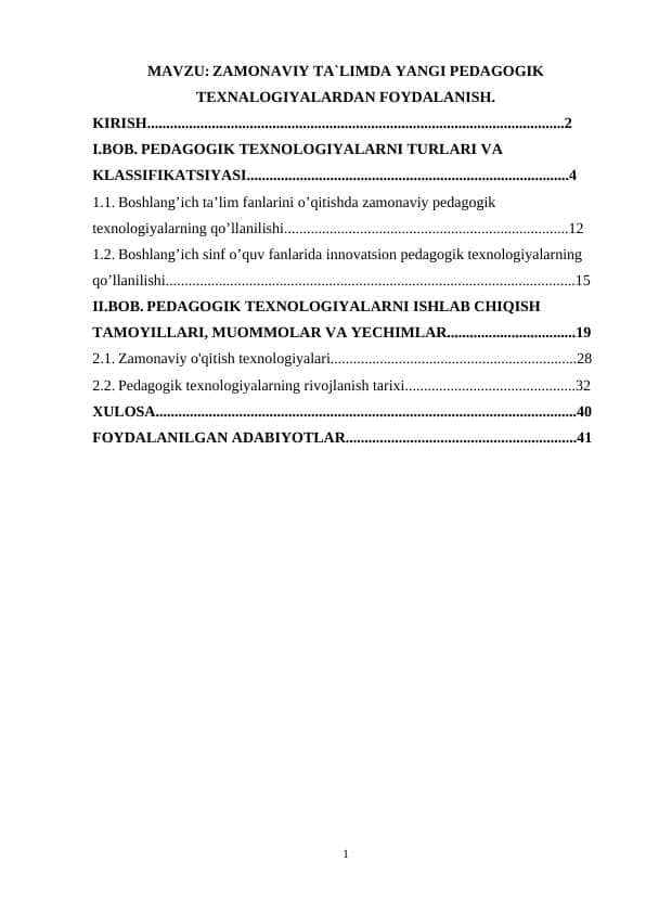 ZAMONAVIY TA`LIMDA YANGI PEDAGOGIK TEXNALOGIYALARDAN FOYDALANISH.