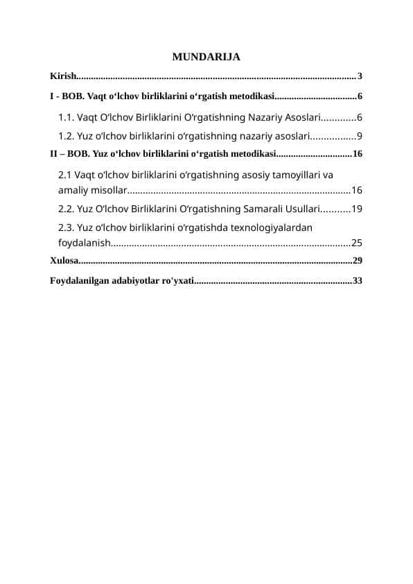 Vaqt va yuz o‘lchov birliklarini o‘rgatish metodikasi
