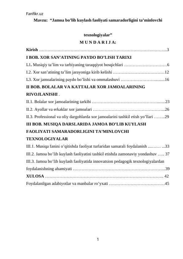Jamoa bo’lib kuylash faoliyati samaradorligini ta’minlovchi texnologiyalar