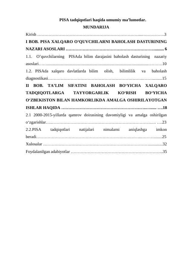 PISA tadqiqotlari haqida umumiy ma’lumotlar.