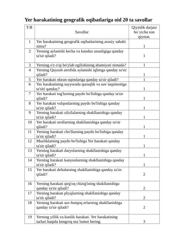 Yer harakatlanishining geografik oqibatlari
