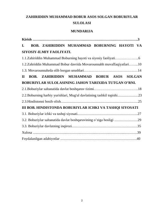 ZAHIRIDDIN MUHAMMAD BOBUR ASOS SOLGAN BOBURIYLAR SULOLASI