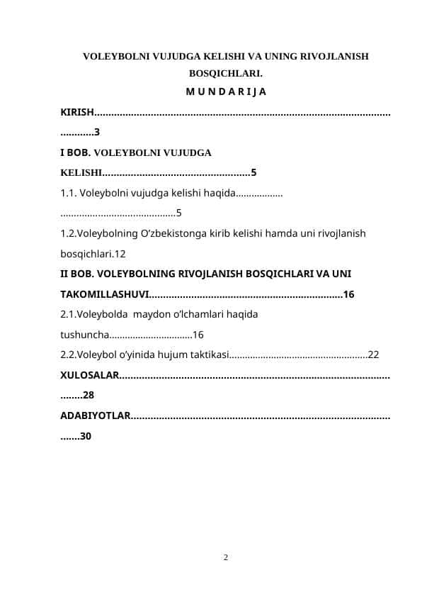 VOLEYBOLNI VUJUDGA KELISHI VA UNING RIVOJLANISH BOSQICHLARI.