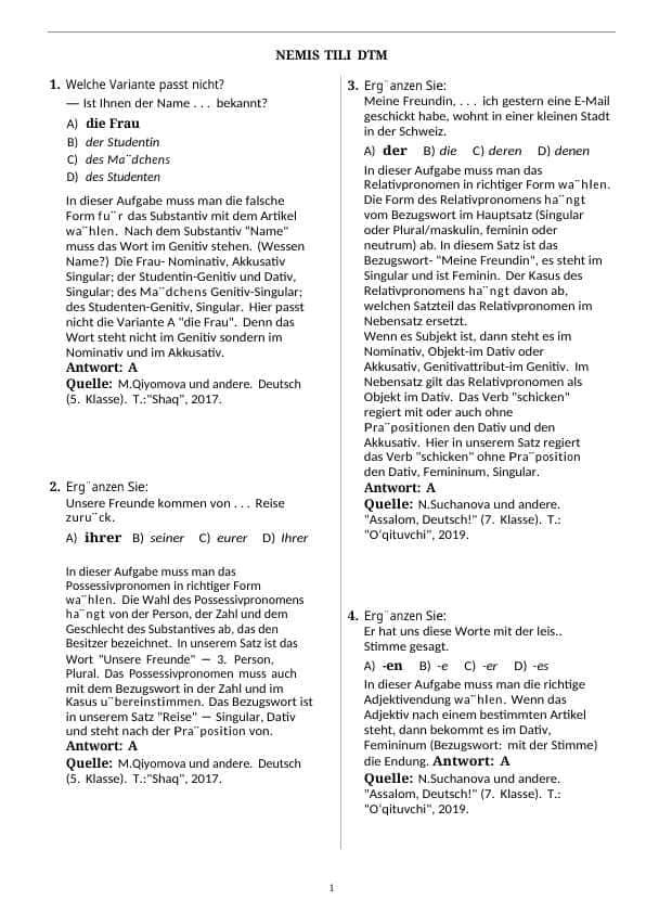 NEMIS TILIDAN DTM SAVOLARI