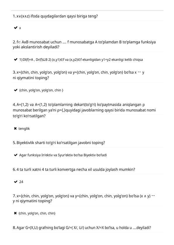 Diskret fanidan yakuniy savolar XXX