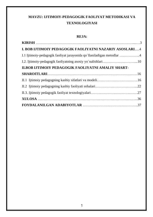IJTIMOIY-PEDAGOGIK FAOLIYAT METODIKASI VA TEXNOLOGIYASI
