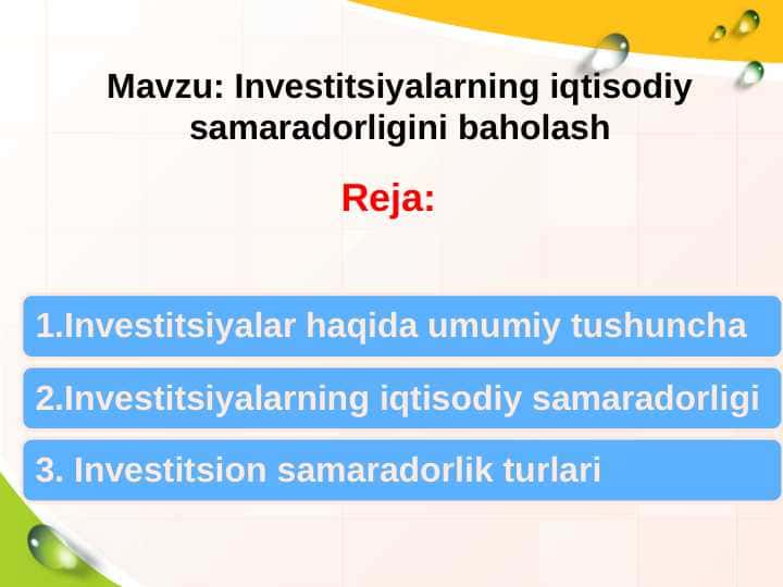 Investitsiyalarning iqtisodiy samaradorligini baholash