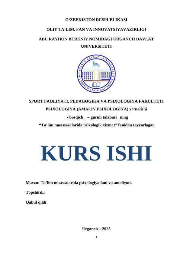 Ta’lim muassalarida psixologiya fani va amaliyoti