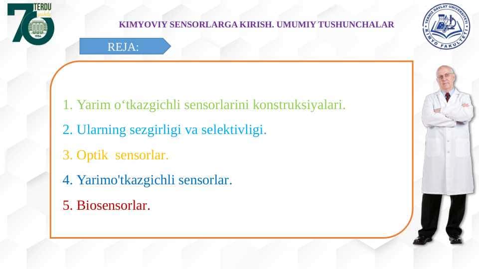 KIMYOVIY SЕNSORLARGA KIRISH. UMUMIY TUSHUNCHALAR