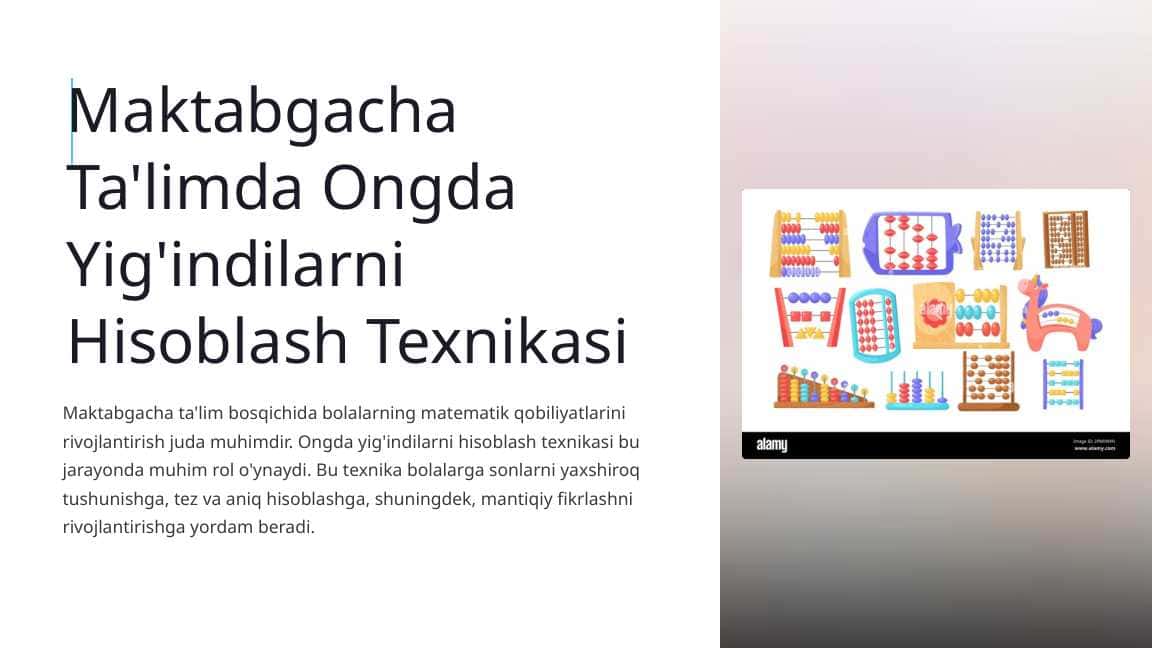 Maktabgacha Ta'limda Ongda Yig'indilarni Hisoblash Texnikasi