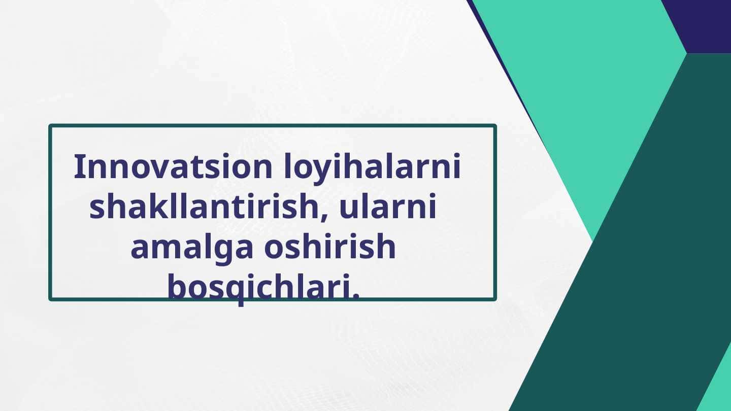 Innovatsion loyihalarni shakllantirish, ularni amalga oshirish bosqichlari.