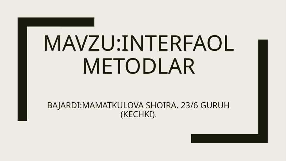 Interfaol metodlar matematika